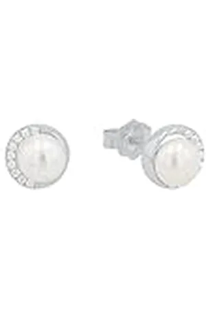 QS by s.Oliver Ear studs, de ley 925, joyas para oreja de mujer, con sintetizador de circonita cúbica, con perla cultivada de agua dulce, 0,8 cm, , Viene en caja de regalo de joyería