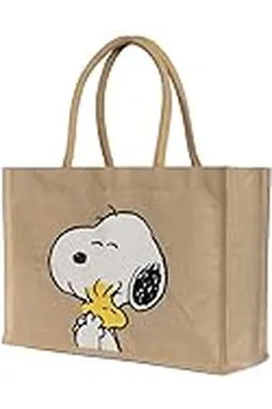 Kanguru Bolso Mujer Snoopy con Manijas en Yute y Algodón, Tote Bag con Forro Interno Elegante y Bolsillo, Diseño Peanuts, Ideal para Shopping, Viaje, Universidad y Almuerzo, Sofisticada y Trendy
