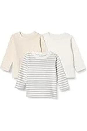 Amazon Camisetas de Manga Larga 100 % Algodón de Corte Holgado Unisex Bebés, Pack de 3, , 3-6 meses