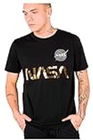 Alpha Industries NASA Reflective T Camiseta, Negro (Black/Gold-365), M para Hombre