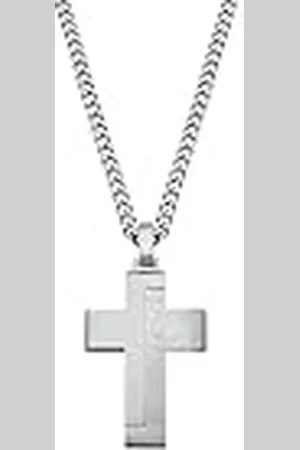 QS by s.Oliver Cadena con colgante de acero inoxidable collar de los hombres, 50 cm, plata, cruz, Viene en caja de regalo de joyería