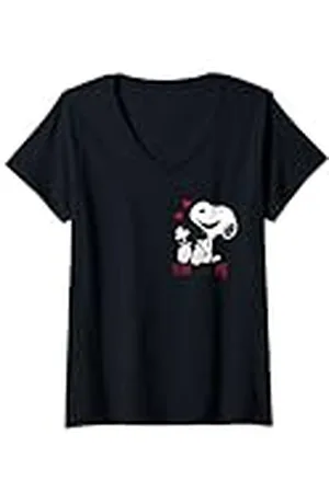 Peanuts Mujer - Snoopy Woodstock Red Hearts Camiseta Cuello V