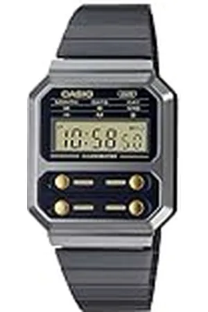 Casio Reloj Cuarzo Unisex 33.00mm con dial Digital Negro y Correa de Pulsera de Metal Negro y Plata A100WEGG-1A2EF