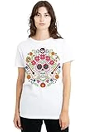 Disney Coco Day of The Dead Patch with Miguel, Ernesto, Hector Ladies T Shirt, White Camiseta, , XL para Mujer