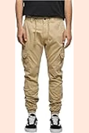 Urban classics Pantalón jogging Cargo con bolsillos de parche 2 laterales y 2 traseros, ajuste slim fit, color liso, cintura cordón, puños elásticos, color beige, talla 4XL