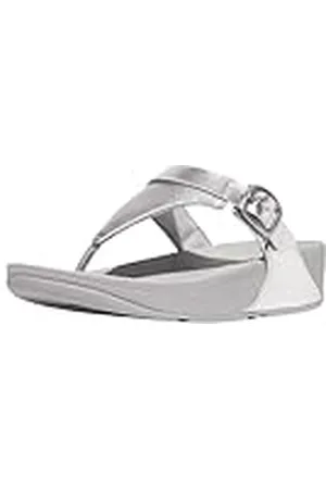 FitFlop Lulu Adjustable Metallic-Leather Toe-Post Sandals, Sandalia Mujer, Silver, 40 EU