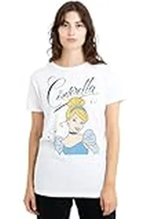 Disney Cinderella Headshot with Fancy Script Ladies T Shirt, White Camiseta, , M para Mujer