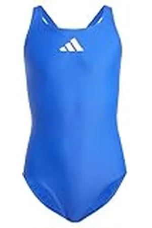 adidas Niñas Solid Small Logo Swimsuit, Semi Lucid Blue/White, 13-14 Years