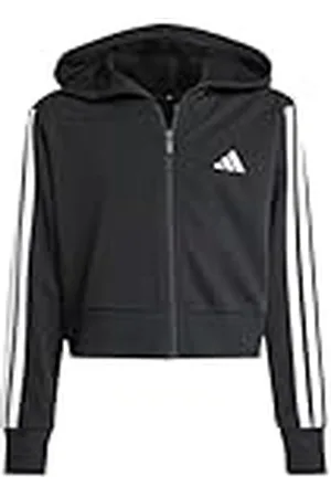 adidas Niñas Essentials Full Zip Hoodie, Black/White, 13-14 Years