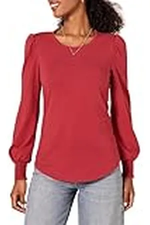 Amazon Camiseta de Manga Larga con Cuello Redondo y Puños Fruncidos Mujer, , S