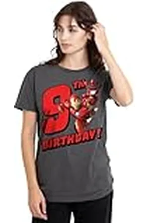 Iron Man Birthday 9 Ladies T Shirt, Charcoal Camiseta, , L para Mujer