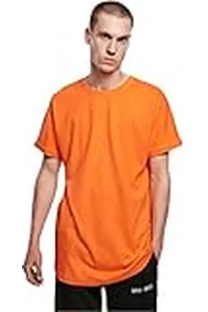 Urban classics Camiseta básica de manga corta holgada, cuello redondo, de algodón, extra larga, con doblez en las mangas, de hombre, moderna, color naranja , talla 5XL