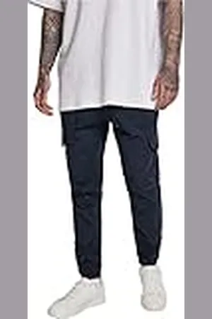 Urban classics Pantalón jogging Cargo con bolsillos de parche 2 laterales y 2 traseros, ajuste slim fit, color liso, cintura cordón, puños elásticos, color navy blue, talla XL