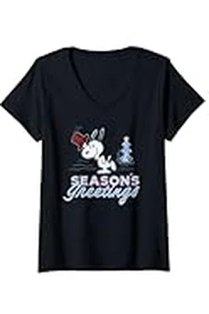 Peanuts Mujer Regalos de Navidad Snoopy Seasons Greetings Sparkle Tree Retro 90s Camiseta Cuello V
