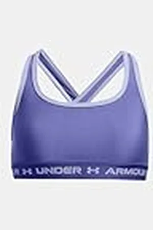 Under Armour Crossback Mid Solid Sujetador de deporte con espalda cruzada, ligero sujetador de niña para correr, color rosa fantasía/blanco/blanco