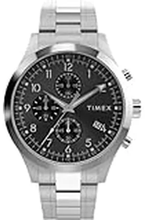 Timex Trend Reloj para Hombre, Pulsera de Acero Inoxidable Plateada, Esfera Negra, Caja Plateada, 16 mm, TW2Y01400