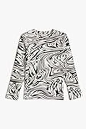 Koton T-Shirt Abstract Patterned Long Sleeve Crew Neck, Camiseta niñas,