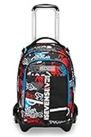 7 for all Mankind Trolley escolar Jack 3 ruedas, y rojo, Half Street, 3 en 1, triple uso, mochila con carro desenganchable, bolsillo para botella y sistema cruzado, mochila escolar de viaje, niño niño