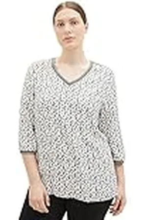 TOM TAILOR 1037086 Camiseta Plussize con Manga 3/4, 33766-Diseño Floral Gris, 56 para Mujer