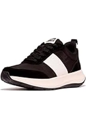 FitFlop F-Mode Flow-Zapatillas Planas de Tela, Gamuza, Cuero, Zapato Mujer, Black, 42.5 EU