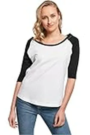 Build Your Brand BY022-Ladies 3/4 Contrast Raglan tee T-Shirt, Wht/blk, S Women