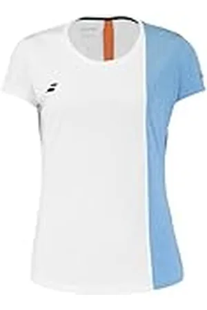 Babolat Camiseta de Manga Corta para Mujer, Modelo Play Cap, Talla XO, Color Blanco/Azul, Material cómodo y Extensible, Ideal para el Deporte y el Ocio