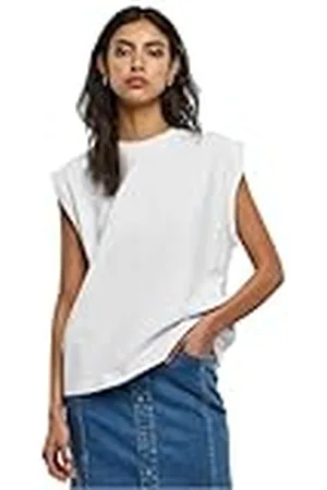 Urban classics Camiseta Mujer Sin Mangas Para Con Mangas Acolchados, Oversize, Camiseta Con Cuello En U, Tallas Xs - 5Xl