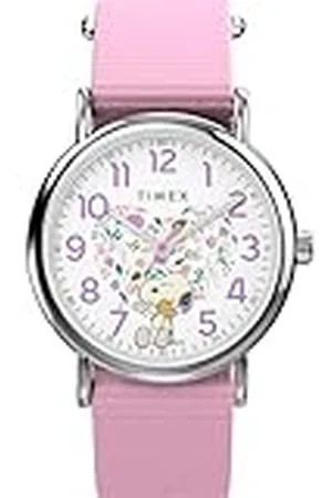 Timex Peanuts Reloj para Mujer, Correa de Tela Rosa, una Capa, Esfera Blanca, Caja Plateada, 38 mm, TW2Y30900