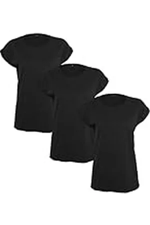 Build Your Brand Ladies Extended Shoulder Tee 3-pack, Camiseta Mujer, (blk/blk/blk 01203), M