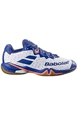 Babolat Zapatos de bádminton, Modelo Shadow 4 M, Talla 49, Color: Blanco/Azul Marino, Parte Superior Ajustada, Suela bi-Densidad, Comodidad Duradera, transpirabilidad, Soporte óptimo Hombre, 48.5 EU