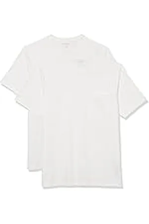 Amazon Camiseta de manga corta con bolsillo, cuello redondo y corte ajustado Hombre, Pack de 2, , XL