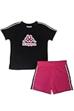 Kappa Camiseta y pantalón corto de jersey de algodón, 160 g Gráfica y logo Omini, estampados con glitte Cinta tejida con banda, Talla 14 Y