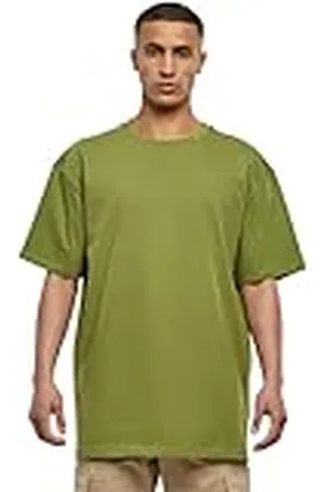 Urban classics Camiseta básica de manga corta, cuello redondo normal, de algodón grueso, largo normal, oversized, de hombre, moderna, color verde, talla L