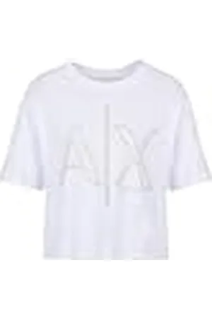 Armani Exchange AX Outline Logo Print Cropped T-Shirt Camiseta, Blanco óptico, M para Mujer