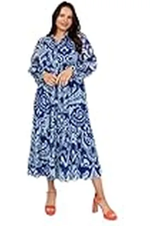 Lovedrobe Midaxi-Vestido de Manga Larga para Mujer, Cintura Alta, Botones y Estampado de Cachemira, Estilo Casual Nan, , 46