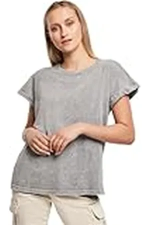 Build Your Brand Ladies Acid Washed Extended Shoulder tee Camiseta, Mujer, , L