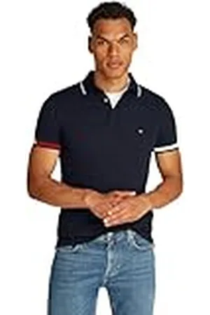 Tommy Hilfiger Polo de manga corta Hombre Flag Cuff Slim Fit, Azul (Desert Sky), S