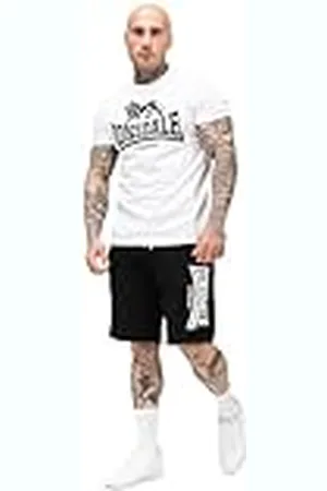 Lonsdale London Conjunto de camiseta y pantalones cortos para hombre, ajuste normal, color blanco/negro, L