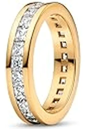 PANDORA Anillo de infinito con engaste de canal de plata de ley chapada en oro de 14 quilates con circonitas cúbicas, tamaño: 56, 163797C01-56, Plata de ley, Zirconia cúbica