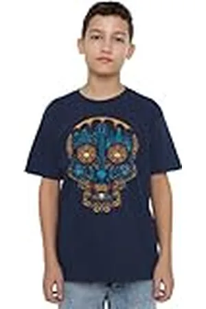 Disney Coco Colorful Day of The Dead Skull with Miguel and Dante Unisex Kids T Shirt Camiseta, , 3-4 años para Niños