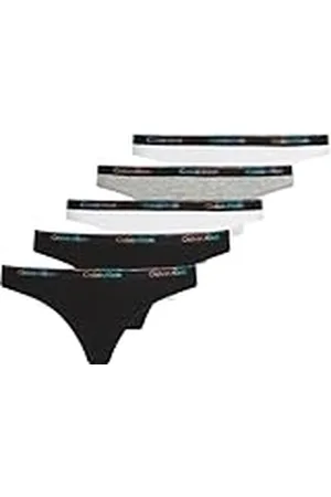 Calvin Klein Braguitas Tipo Tanga Mujer Pack de 5 con Logotipo, Multicolor (Black/White/Black/Gry Htr/White), S