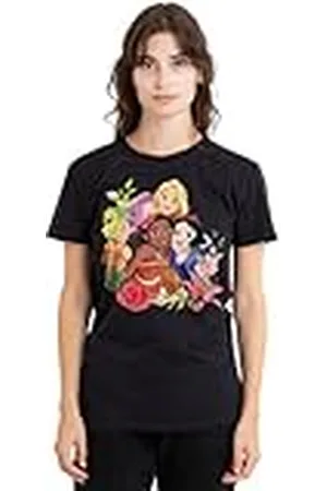 Disney Mandarin creative ltd Bouquet with Rapunzel, Moana and Snow White Ladies T Shirt, Black Camiseta, , XXL para Mujer