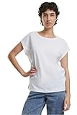Build Your Brand BY138-Ladies Organic Extended Shoulder tee T-Shirt, White, L Women