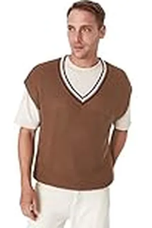 Trendyol Chaleco de suéter Liso de Gran tamaño con Cuello en V, , L para Hombre
