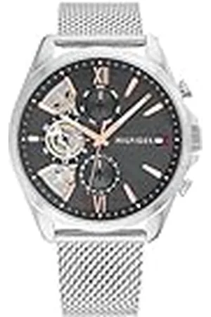 Tommy Hilfiger Reloj Analógico de Cuarzo Multifunción para Hombre con Correa de Malla de Acero Inoxidable Plateada - 1710646