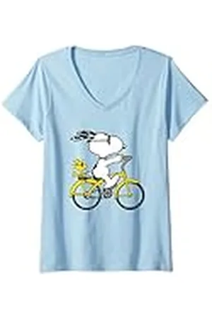 Peanuts Mujer Bicicleta de montar Snoopy & Woodstock Camiseta Cuello V