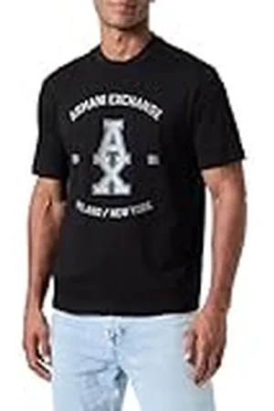 Armani Exchange Logotipo Bordado de The Grid, sostenible, Contraste de Color Camiseta, , XS para Hombre