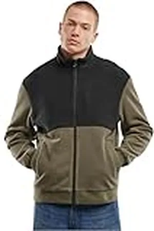 Urban classics Tb7016-colour Block Polar Fleece Jacket Chaquetas Ligeras, Negro/Verde Oliva, S Hombres