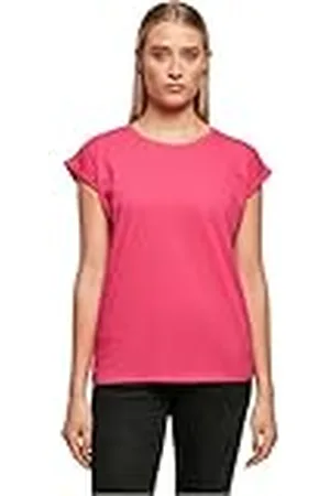 Build Your Brand Ladies Extended Shoulder tee Camiseta, Hibisco Rosa, S para Mujer