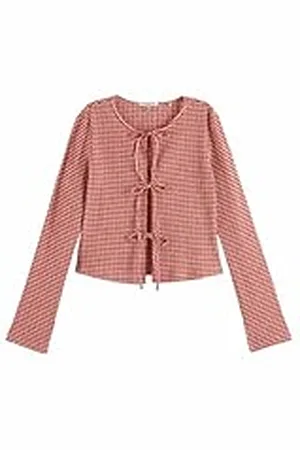 Scotch&Soda Structured Gingham LS t-Shirt Camiseta, Roadside Red/Cotton Candy, M Mujeres